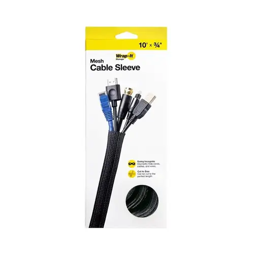 Wrap-It 400-SM-10X75BL-XCP3 Cable Sleeve 10 ft. L Black Mesh Black - pack of 3