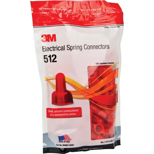 3M SG-R POUCH Medium Red 22 AWG to 8 AWG Wing Wire Connector - pack of 100