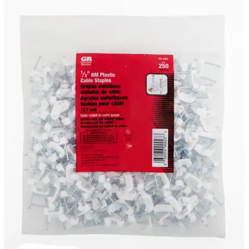 Gardner Bender PS-250N Cable Staple 1/2" W Plastic Insulated Zinc-Plated