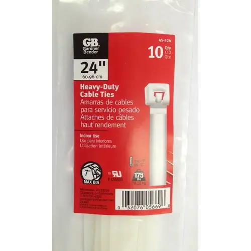 GB 45-524 Cable Ties Heavy Duty 24" - White pack of 10 Natural
