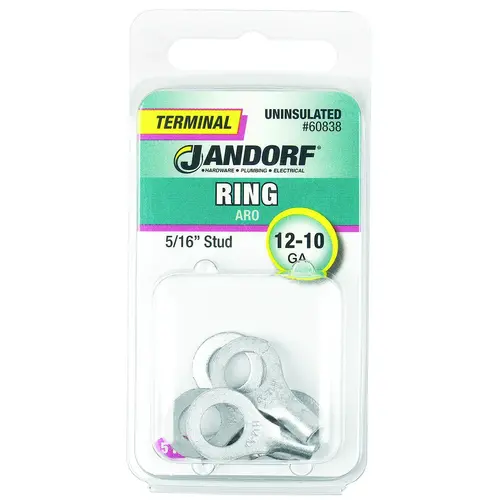 Jandorf 60838 Ring Terminal, 12 to 10 AWG Wire, 5/16 in Stud, Copper Contact - pack of 5