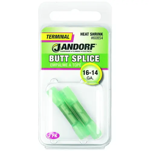 Jandorf 60854 Butt Splice Connector, 16 to 14 AWG Wire, Copper Contact, Green - pack of 2