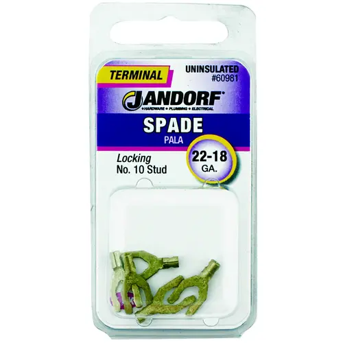Jandorf 60981 Spade Terminal, 600 V, 22 to 18 AWG Wire, #10 Stud, Copper Contact