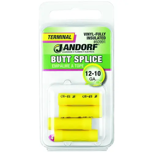 Jandorf 60991 Butt Splice Connector, 12 to 10 AWG Wire, Vinyl Insulation, Yellow - pack of 4