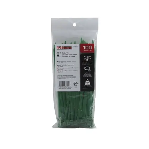 ProSource CT0943 Cable Tie, 50 mm Max Bundle Dia, Self-Locking Locking, Nylon, Green - pack of 100