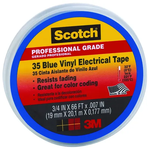 SCOTCH 10836 Electrical Tape, 66 ft L, 3/4 in W, PVC Backing, Blue