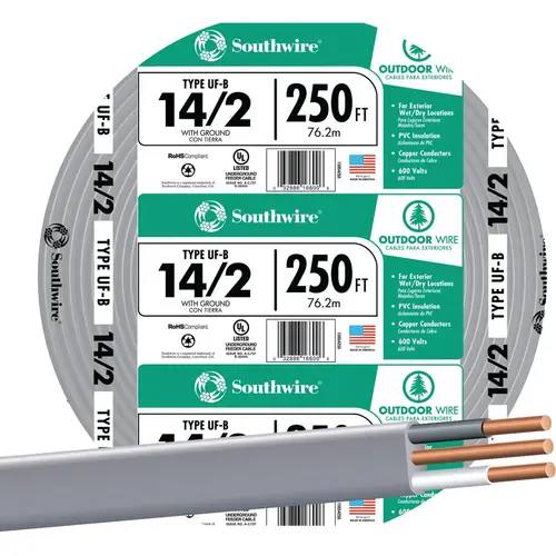 Southwire 13054255 250 Ft. 14 AWG 2-Conductor UFW/G Electrical Wire