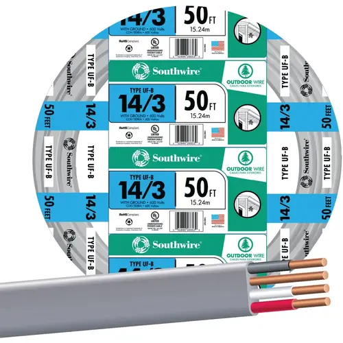 Southwire 13057522 50 Ft. 14 AWG 3-Conductor UFW/G Electrical Wire