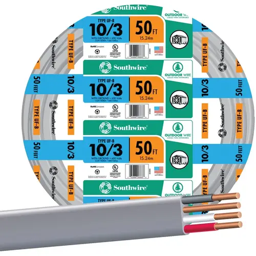 Southwire 13059122 50 Ft. 10 AWG 3-Conductor UFW/G Electrical Wire