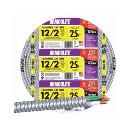 Southwire 55274921 Duraclad Armored Cable, 12 AWG Cable, 2 -Conductor, Copper Conductor, THHN/THWN Insulation Black/White