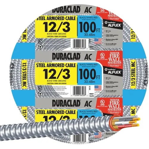 Southwire 55275023 100 Ft. 12/3 AC Armored Cable Electrical Wire