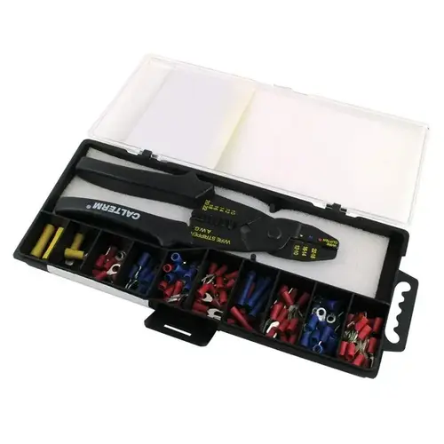 Calterm 05102 Wire Terminal Kit 100-Piece with Crimp Tool Black