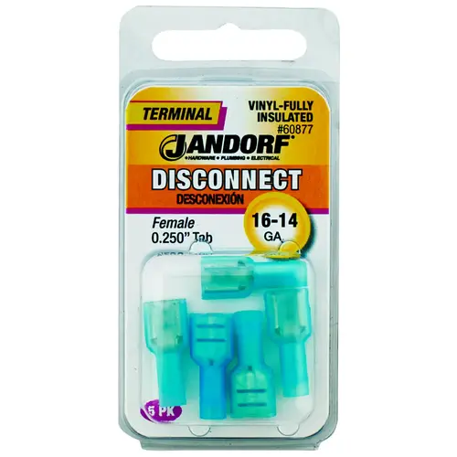 Jandorf 60877 Disconnect Terminal, 16 to 14 AWG Wire, Vinyl Insulation, Copper Contact - pack of 5