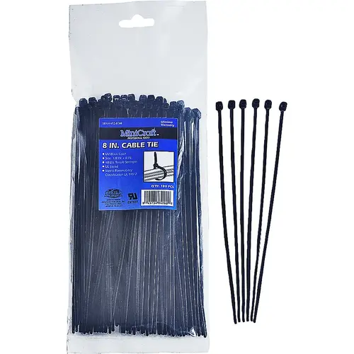 ProSource CT0907/CV200SW Cable Tie, 50 mm Max Bundle Dia, Self-Lock Locking, Nylon, Black - pack of 100