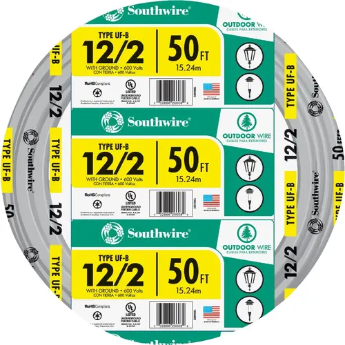 Southwire 13055922 50 Ft. 12 AWG 2-Conductor UFW/G Electrical Wire