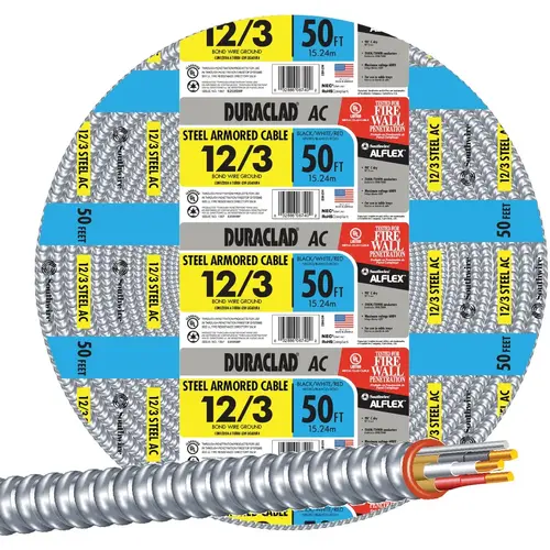 Southwire 55275022 50 Ft. 12/3 AC Armored Cable Electrical Wire