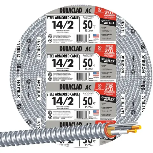 Southwire 55278322 50 Ft. 14/2 AC Armored Cable Electrical Wire