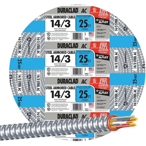 Southwire 55278521 25 Ft. 14/3 AC Armored Cable Electrical Wire