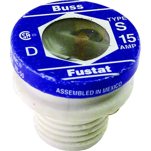 Bussmann S-15 Plug Fuse, 15 A, 125 V, 10 kA Interrupt, Low Voltage, Time Delay Fuse - pack of 4