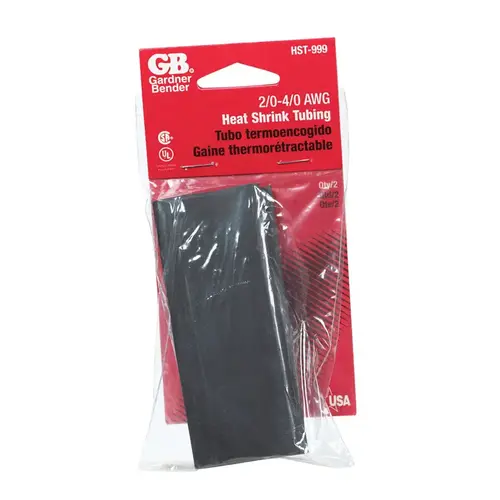 GB HST-999 Heat Shrink Tubing, 1-1/2 in ID Dia, 4 in L, Polyolefin, Black Pair