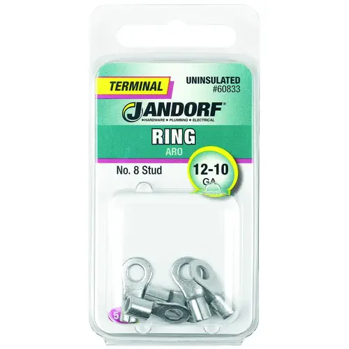 Jandorf 60833 Ring Terminal, 12 to 10 AWG Wire, #6 Stud, Copper Contact - pack of 5