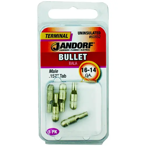 Jandorf 60852 Bullet Terminal, 600 V, 16 to 14 AWG Wire, Copper Contact - pack of 5