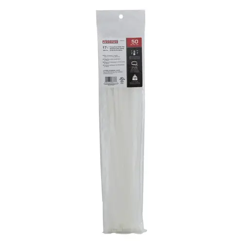 ProSource CT0917 Cable Tie, 118 mm Max Bundle Dia, Self-Locking Locking, Nylon, White - pack of 50