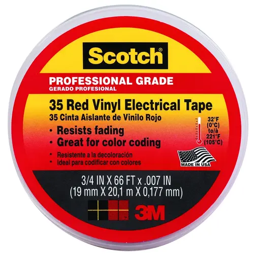SCOTCH 10810 Electrical Tape, 66 ft L, 3/4 in W, PVC Backing, Red