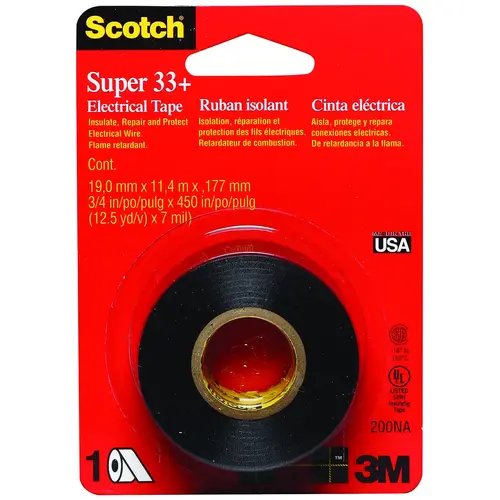 SCOTCH 200NA-XCP6 Electrical Tape Super 33  3/4" W X 450" L Black Vinyl Black - pack of 6