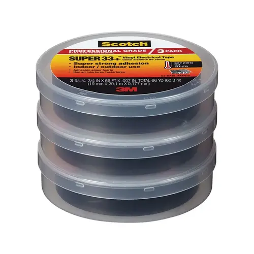 SCOTCH 6132-BA-3PK-6 Electrical Tape 3/4" W X 66 ft. L Black Vinyl Black