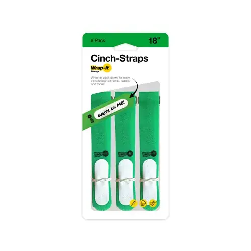 Wrap-It Storage 206-18GN Cinch-Strap Storage Straps, Green, 18-In - pack of 6