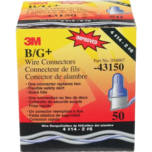 3M B/G 50 Performance Plus Large Wire Connector Blue w/Gray Skirt - pack of 50