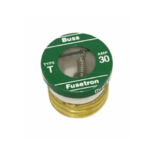 Bussmann BP/T-30 Plug Fuse, 30 A, 125 V, 10 kA Interrupt, Plastic Body, Low Voltage, Time Delay Fuse Pair