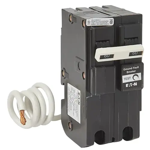 Eaton GFTCB260 Circuit Breaker, GFCI, Type GFTCB, 60 A, 2 -Pole, 120/240 V, Plug Mounting