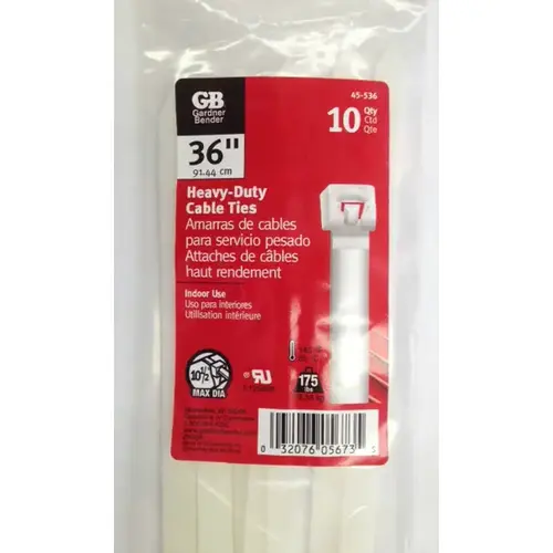 GB 45-536 Cable Ties Heavy Duty 36" - White pack of 10 Natural