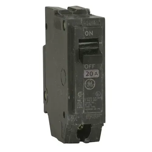General Electric THQL1120 Feeder Circuit Breaker, Type THQL, 20 A, 1 -Pole, 120/240 V, Plug Mounting Black