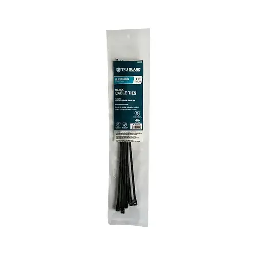 IRONCUBE WORKS NL-5X300-8B Self-Locking Cable Ties, Black, 11 In - pack of 8