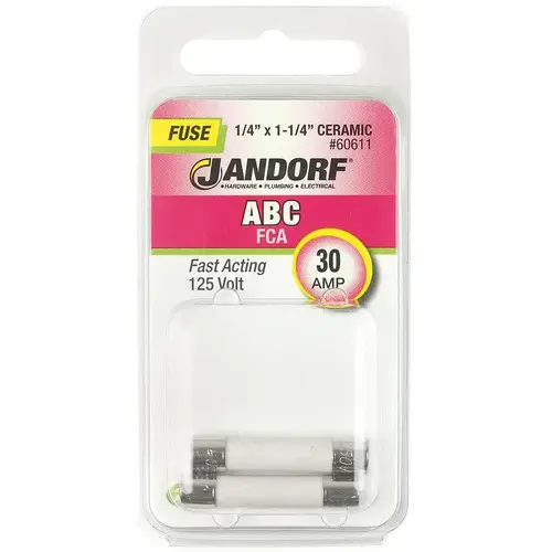 Jandorf 60611 Fast Acting Fuse, 30 A, 125 VDC, 200, 400, 1000 A Interrupt, Ceramic Body Gray