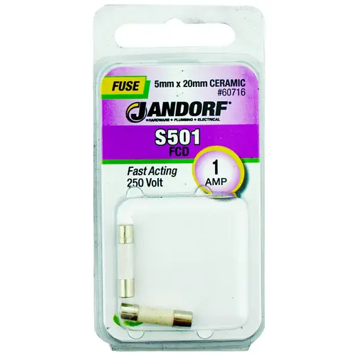 Jandorf 60716 Fast Acting Fuse, 1 A, 250 V, 1500 A Interrupt, Ceramic Body