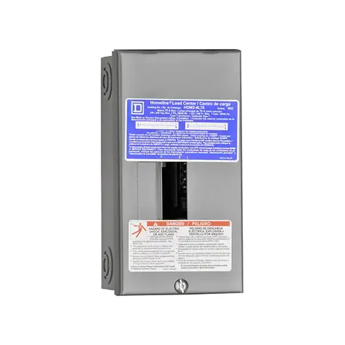 Square D HOM24L70SCP Homeline Load Center, 70 A, 2 -Space, 4 -Circuit, Main Lug, NEMA 1 Enclosure, Plug Mounting Gray