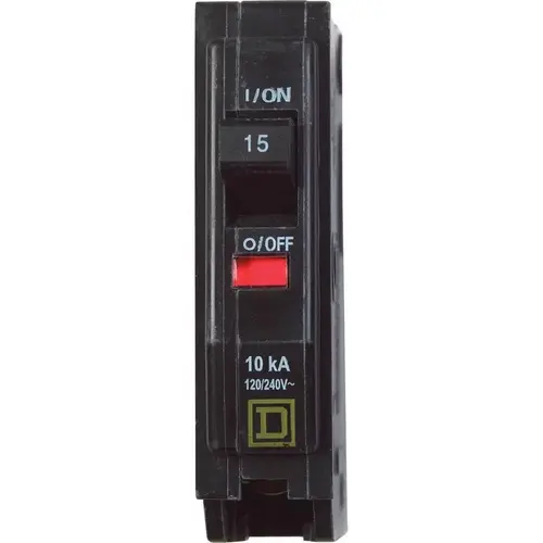 Square D QO115CP QO Circuit Breaker, Mini, 15 A, 1 -Pole, 120/240 VAC, 48 VDC, Fixed Trip, Flush Mounting