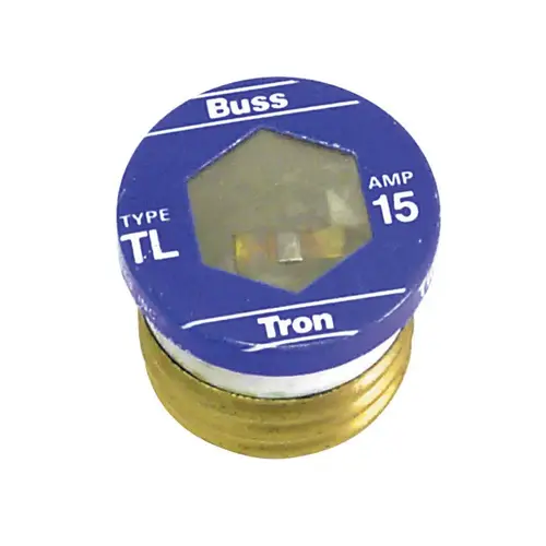 Bussmann TL-15 Plug Fuse, 15 A, 125 V, 10 kA Interrupt, Plastic Body, Time Delay Fuse - pack of 3