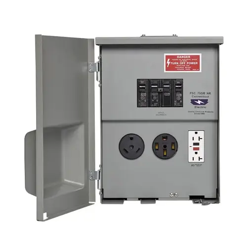 Connecticut Electric CESMPSC75GRHR RV/EV Power Outlet, 1-Phase, 80 A, 120/240 VAC, 6-Space, 4-Knockout, 3R Enclosure Powder-Coated