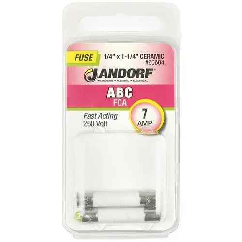 Jandorf 60604 Fast Acting Fuse, 7 A, 250 V, 200 A, 10 kA Interrupt, Ceramic Body Gray
