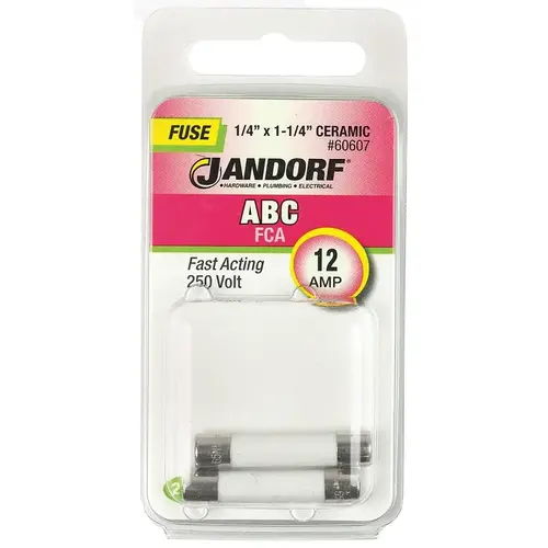 Jandorf 60607 Fast Acting Fuse, 12 A, 250 V, 750 A, 10 kA Interrupt, Ceramic Body Gray