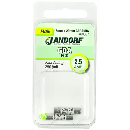 Jandorf 60667 Fast Acting Fuse, 2.5 A, 250 V, 1500 A Interrupt, Ceramic Body