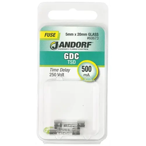 Jandorf 60673 Time Delay Fuse, 500 mA, 250 V, 35 A Interrupt, Glass Body