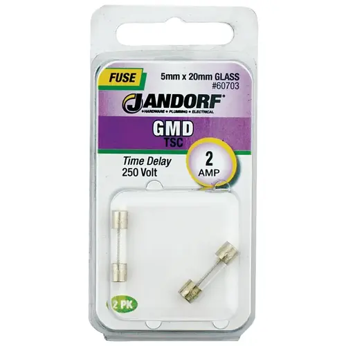 Jandorf 60703 Time Delay Fuse, 2 A, 250 V, 100 A, 10 kA Interrupt, Glass Body