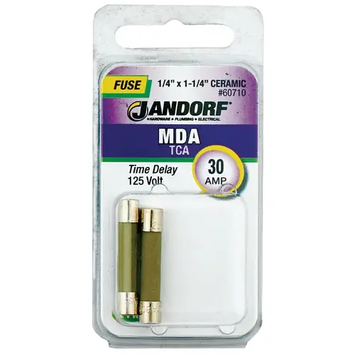 Jandorf 60710 Time Delay Fuse, 30 A, 125 VDC, 1500 A, 10 kA Interrupt, Ceramic Body