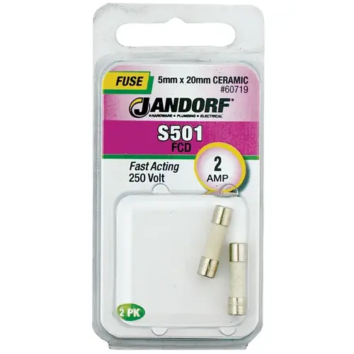 Jandorf 60719 Fast Acting Fuse, 2 A, 250 V, 1500 A Interrupt, Ceramic Body